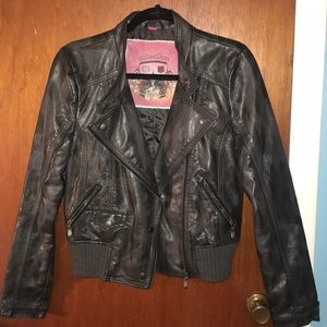 Faux leather jacket in dark gray/black